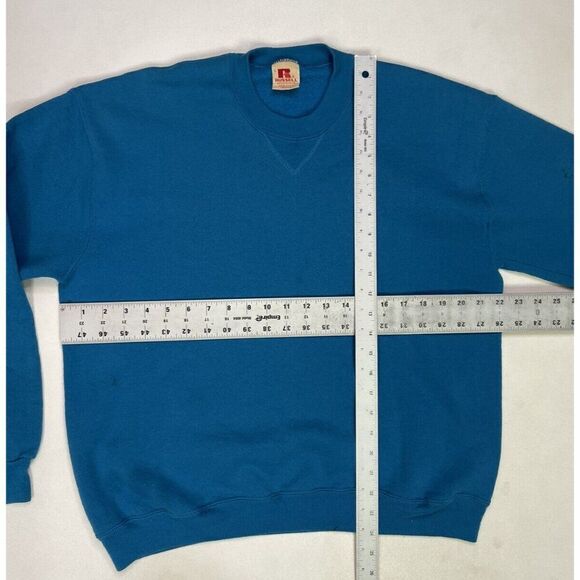VINTAGE Russell Athletic Blank Crewneck Sweatshirt Men Large Blue USA 80s - Picture 9 of 9